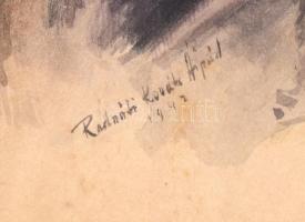 Radnóti Kovács Árpád (1902-1977): Női portré, 1942. Akvarell, papír, jelzett. Kissé foltos. 32x40,5 ...