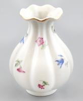 Zsolnay virágmintás porcelán váza, matricás, jelzett, kopásnyomokkal, m: 12 cm