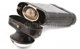 Régi zseblámpa, könnyűfém és üveg, kopottas állapotban, 12,5x6,5 cm