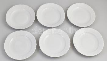 Herendi porcelán lapos tányér készlet 6 darabos, fehér mázas, formába nyomott jelzéssel, hibátlan. d: 23 cm