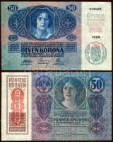 1914. 50K piros "Deutschösterreich" fny-sal (2x) egymásutáni sorszámmal, egyiken kis lemezhibával T:I