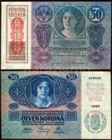 1914. 50K piros "Deutschösterreich" fny-sal (2x) egymásutáni sorszámmal, egyiken kis lemez...