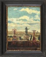 Tamás jelzéssel: Kilátás a Budai Várból, olaj, karton, fa keretben, 26×20 cm