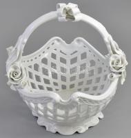 Herendi nagy méretű áttört, rózsás kosár. Fehér mázas, benyomott jelzéssel, hibátlan. m: 25 cm h: 27...