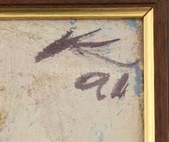 Vilhelm (Wilhelm) Károly (1943-2011): Falu télen. Olaj, farost, jelzett. Hátoldalán Kortárs Képzőműv...