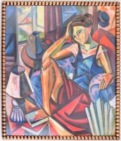 Futasfalvi M. Piroska jelzéssel: Merengő. Olaj, farost. Dekoratív, üvegezett fa keretben. 79x69,5 cm