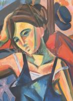 Futasfalvi M. Piroska jelzéssel: Merengő. Olaj, farost. Dekoratív, üvegezett fa keretben. 79x69,5 cm