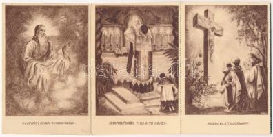 13 db RÉGI magyar vallásos motívum képeslap: Hit, Remény, Szeretet + Mi Atyánk képeslapfüzet / 13 pr...