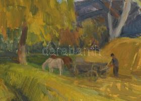 Somogyi Imre (1918-1999): Őszi táj Aquincumnál, 1964. Olaj, vászon. Jelzett. Hátoldalán autográf fel...