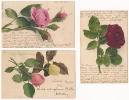 3 db RÉGI hosszú címzéses rózsás motívum képeslap / 3 pre-1901 motive postcards with roses