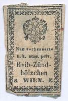 Reibzündhölzchen Wien címke, viseltes állapotban, 2,5×4 cm