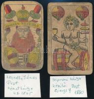 cca 1845-1860 2 db kézzel színezett régi magyar kártya lap