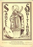 Szent Kvirinus vértanú püspök, ahogy Rómában, a Tiberisen túl lévő Szűz Mária bazilikában, a szent ereklyéit magában rejtő főoltár antipendiumán látható / Saint Quirinus (Kvirin) s: Radnainé Bauer E. (kopott sarkak / worn corners)