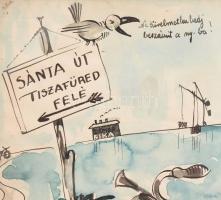 FL (?) monogram jelzéssel: Katonák, 1936 (karikatúra). Akvarell, tus, papír. Üvegezett fa keretben. ...