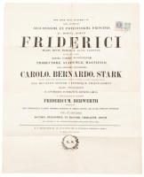 1873 Heidelberg, latin nyelvű hirdetmény, okmánybélyegekkel, szakadásokkal