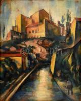 Jelzés nélkül, feltehetően 1920-40 körül működött festő alkotása: Mediterrán utcarészlet. Olaj, karton. Dekoratív, kissé kopott fa keretben. 57,5x47 cm