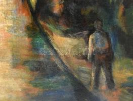 Jelzés nélkül, feltehetően 1920-40 körül működött festő alkotása: Mediterrán utcarészlet. Olaj, kart...