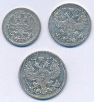 Orosz Birodalom 1904. 10k Ag + 1908. 15k Ag + 1910. 20k Ag T:2-,3
Russian Empire 1904. 10 Kopecks A...