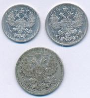 Orosz Birodalom 1910. 10k Ag + 1908. 15k Ag + 1910. 20k Ag T:2-
Russian Empire 1910. 10 Kopecks Ag ...