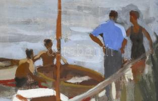 Csáki-Maronyák József (1910-2002): Csónakoknál (Balaton). Olaj, vászon. Jelzett. Hátoldalán autográf...