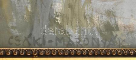 Csáki-Maronyák József (1910-2002): Csónakoknál (Balaton). Olaj, vászon. Jelzett. Hátoldalán autográf...