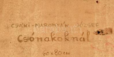 Csáki-Maronyák József (1910-2002): Csónakoknál (Balaton). Olaj, vászon. Jelzett. Hátoldalán autográf...