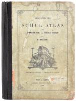 1873 Geographischer Schul-Atlas für Gymnasien, Real- und Handels-Schulen von B. Kozenn, Eduard Hölzel's Verlag, javított gerincű félvászon kötés