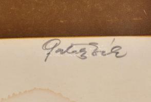 Pataky Béla (1932- ): Csipkeverő. Linómetszet, papír. Jelzett. Autográf ajándékozási sorokkal. Folto...