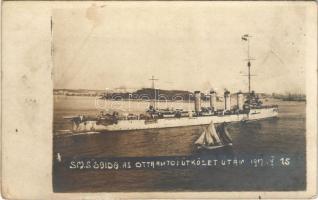 1917 SMS Saida Novara-osztályú gyorscirkáló az Otrantói ütközet után / WWI Austro-Hungarian Navy K.u.K. Kriegsmarine, SMS Saida light cruiser after the Battle of Otranto. photo (fl)