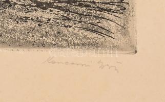 Konecsni György (1908-1970): Szigliget felé. Rézkarc, karton, jelzett, sérült, foltos, 29×38,5 cm