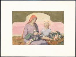 Barabás (Reismann) Gizella (1893-1985) Szűz Mária a kis Jézussal, 1918. Akvarell, papír, jelzett és feliratozott a hátoldalán, paszpartuban. 10x13,5 cm