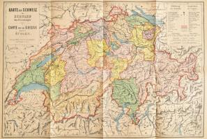 cca 1871 előtt Karte der Schweiz für Schulen von R. Leuzinger. Carte de la Suisse pour Lés Écoles, Svájc térkép, 1:800.000, Bern, J. Dalp, kis szakadással, 32x47 cm