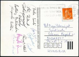 1992 A barcelonai nyári olimpián magyar férfi tornászcsapat tagjainak aláírása képeslapon