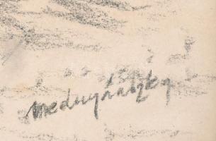 Mednyánszky jelzéssel: Távolban a tanya. Ceruza, papír. Kissé foltos. Dekoratív, kissé sérült üvegez...