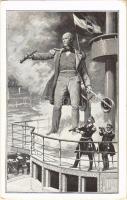 Wilhelm von Tegetthoff. K.u.K. Kriegsmarine / Austro-Hungarian Navy art postcard, Admiral Tegetthoff, naval flag (EK)