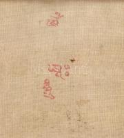 Tibeti miniatűr szentkép hátoldalán jelzett, üvegezett keretben. 11x13 cm