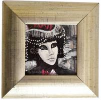 Jancsó Tibor (1951-): Karneváli maszk, 2011. Olaj, karton. Jelzett. Fa keretben. 10x10 cm