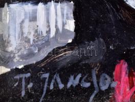 Jancsó Tibor (1951-): Karneváli maszk, 2011. Olaj, karton. Jelzett. Fa keretben. 10x10 cm