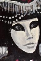 Jancsó Tibor (1951-): Karneváli maszk, 2011. Olaj, karton. Jelzett. Fa keretben. 10x10 cm