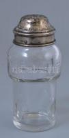 Ezüst (Ag) fedelű csiszolt üveg sószóró. Jelzett,. nettó: 18g, 11 cm