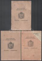 cca 1934 Magyar Királyság által kibocsátott 3 db útlevél, fotóhiánnyal + útlevélből kitépett fotós l...