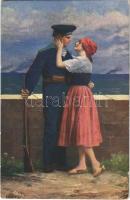 1917 Sok szerencsét a viszontlátásra! / WWI Austro-Hungarian Navy, K.u.K. Kriegsmarine, mariner with lady, romantic couple, farewell s: Winter (EK)