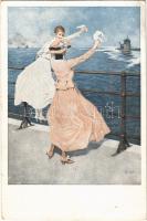 1917 Auf Wiedersehen! Kriegspostkarten von B. Wennerberg Nr. 18. / WWI German Navy art postcard, farewell s: B. Wennerberg (EB)