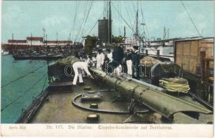 Die Marine: Torpedo-Lancierrohr auf Drehlafette. Serie 30/3. Nr. 117. Kriegshilfe München. Zum Gloria-Viktoria Album / WWI Imperial German Navy (Kaiserliche Marine), torpedo launch tube, mariners (EB)