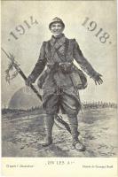 1914-1918 On Les A! / WWI French military art postcard s: Georges Scott