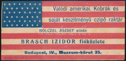 cca 1910-1920 Brasch Izidor fióküzlete, Valódi amerikai, Kobrák és saját készitményü czipő raktár. Hölczel József utóda., számolócédula, 13,5x6,5 cm