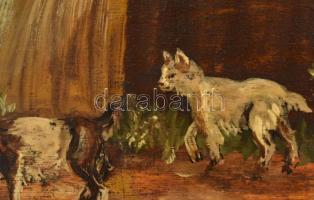 E. Weber (?) jelzéssel: Kecskegidák. Olaj, fa. Fa keretben. 13x18 cm