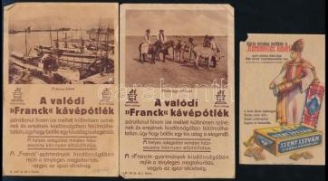 cca 1920-1930 Vegyes Franck kávépótlék tétel, 5 db, 3 számolócédula, 2 reklám nyomtatvány, változó á...