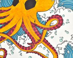 Kun Sarolta (1990-): Vízöntő. Akvarell-tus, papír, jelzett, felcsavarva, 40×50 cm