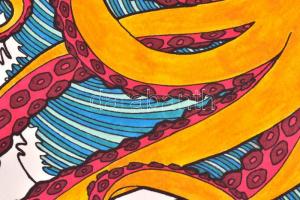 Kun Sarolta (1990-): Vízöntő. Akvarell-tus, papír, jelzett, felcsavarva, 40×50 cm